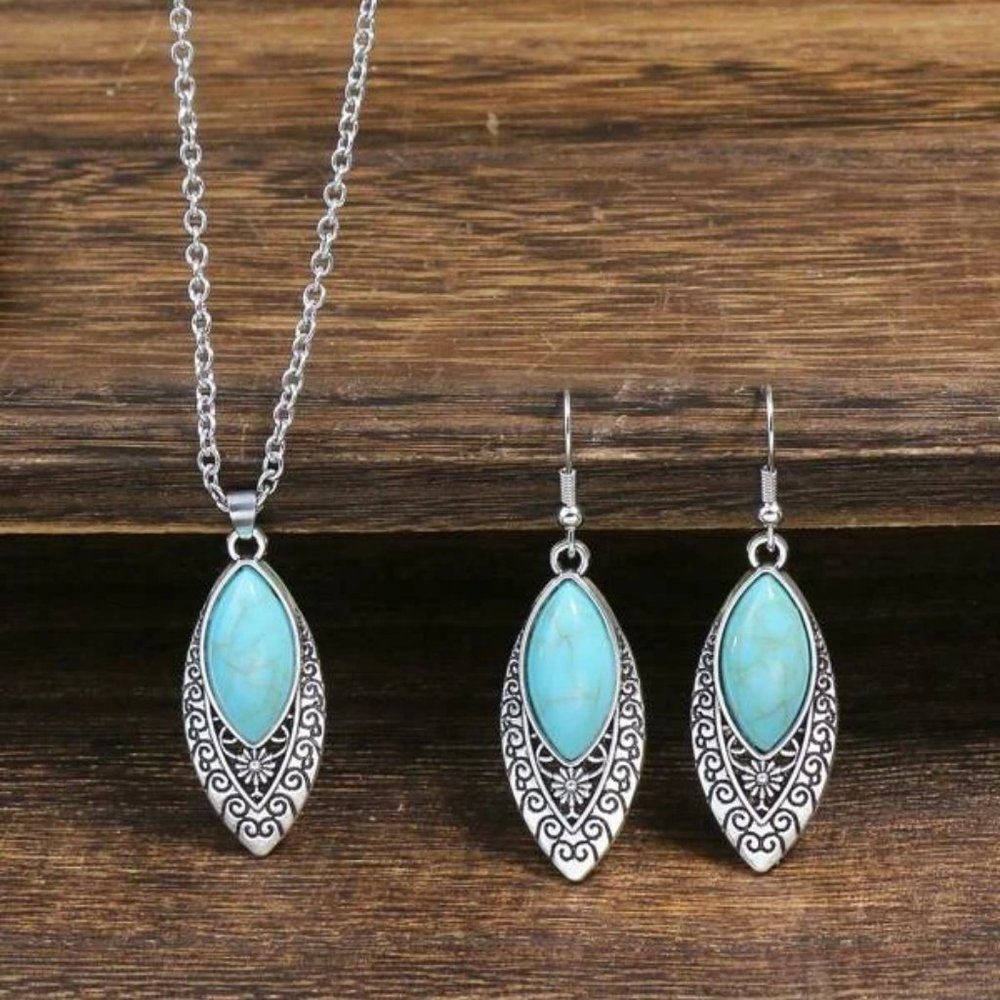 Turquoise leaf jewelry set
